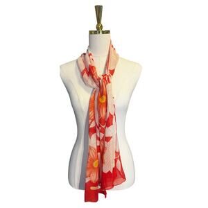 Vintage Salvatore Ferragamo Silk Floral Scarf Coral Pink 64"x12" w/ Dust Bag